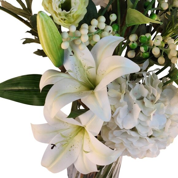 Artificial White Floral Bouquet W/ Lilies Roses & Hydrangeas - 13 Stems Realisti - Picture 4 of 14